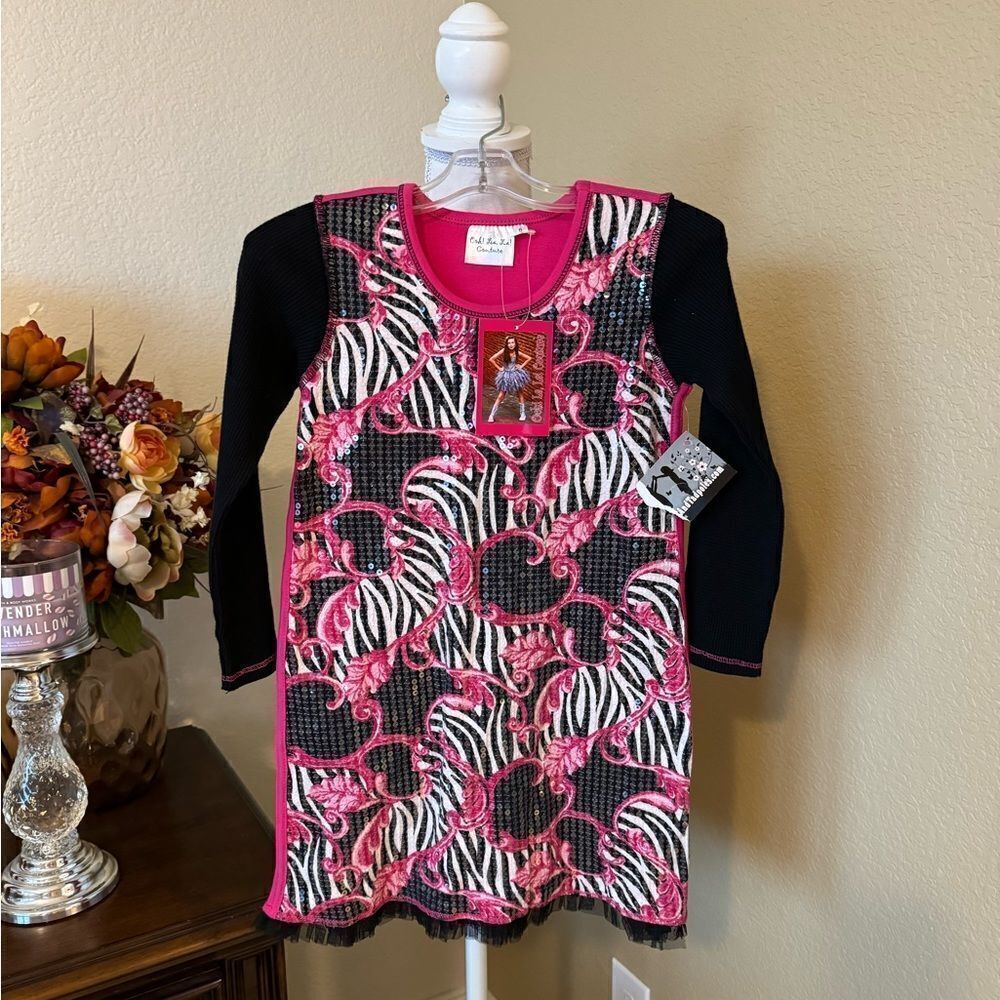 NWT Ooh La La Couture Sequin Pink & Black Animal Print Dress Birthday Sz 4